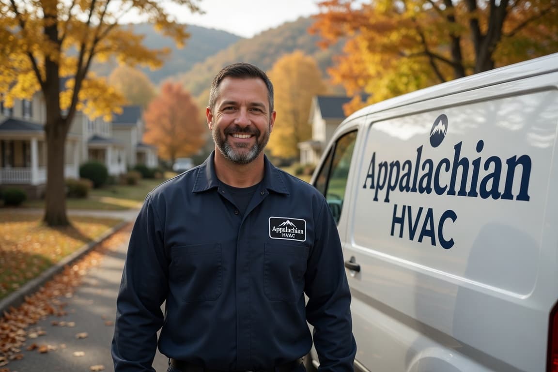 The Appalachian HVAC crew outside a home