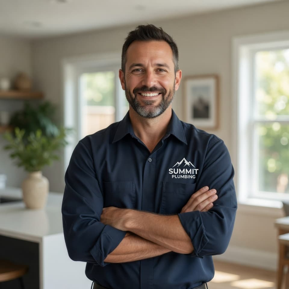 Summit Plumbing technician at a kitchen sink